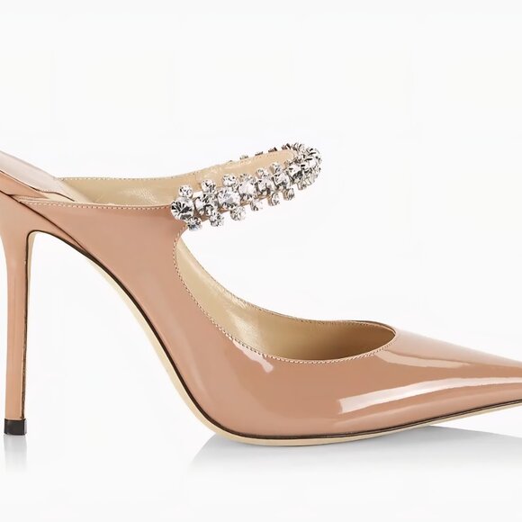 JIMMY CHOO Heels 38 NEW Bing 100MM Embellished Patent Leather Mules - Picture 2 of 5
